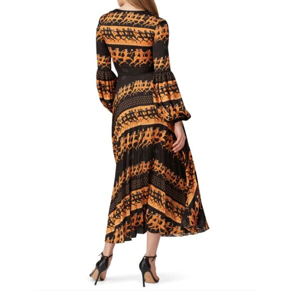 Patou Black Pleated Egyptian Print Dress sz 36 (6 small) Long Ankle Length Maxi - Picture 2 of 10